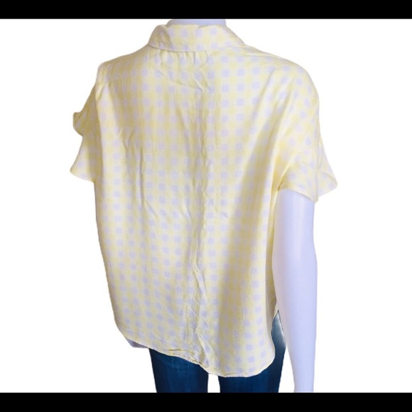 GEORGE Gingham Plaid Ruffle Blouse With Tie Front & Cap Sleeves Yellow Sz Large - Picture 6 of 13